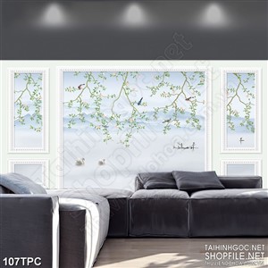 Tranh phào chỉ rèm màn psd những cành hoa vươn dài trên sông