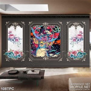 PSD tranh phào chỉ nghệ thuật chú hươu nhiều màu sắc rực rỡ