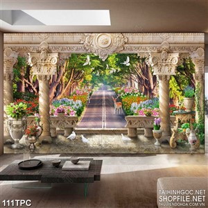 Tranh phào chỉ psd nghệ thuật con đường đầy hoa rực rỡ