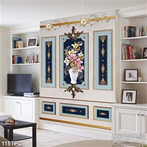 Tranh rèm màn decor trang trí những bông hoa ly trong bình sứ