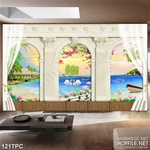 Tranh phào chỉ psd nghệ thuật đôi thiên nga trên hồ sen