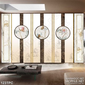 PSD tranh phào chỉ nghệ thuật những bông sen trong hình tròn