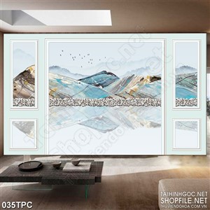 Tranh rèm màn decor trang trí những ngọn núi đá xanh ngọc