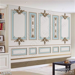 PSD tranh phào chỉ nghệ thuật những viền xanh trên tường trắng