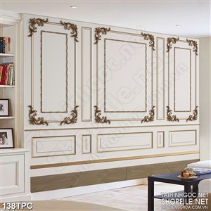 PSD tranh phào chỉ nghệ thuật đường viền vàng trên tường trắng