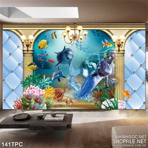 Tranh phào chỉ psd nghệ thuật nàng tiên cá trong lòng đại dương