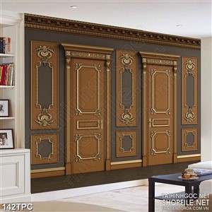 Tranh phào chỉ rèm màn psd cánh cửa mạ đồng trên bức tường