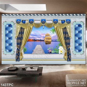 PSD tranh phào chỉ nghệ thuật con tàu căng buồm trên biển