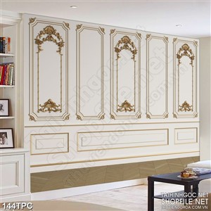 Tranh phào chỉ 5d bức tường trắng với hoa văn cổ điển dáp vàng