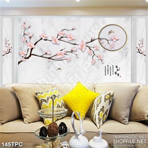 Tranh rèm màn decor trang trí những bông hoa anh đào khoe sắc