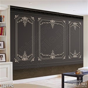 Tranh rèm màn decor trang trí tường đen với hoa văn đơn giản