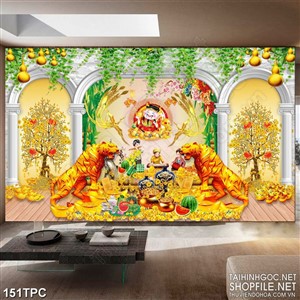 Tranh phào chỉ psd nghệ thuật đôi hổ vàng bên cành mai đón tết