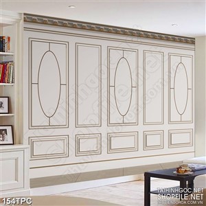 Tranh phào chỉ 5d vòng tròn elip trên bức tường màu vàng khói