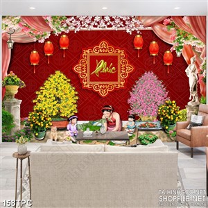 PSD tranh phào chỉ nghệ thuật gia đình gói bánh chưng đón tết