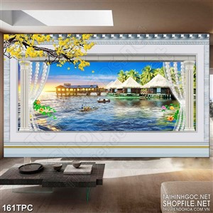 Tranh phào chỉ psd nghệ thuật những ngôi nhà nổi trên mặt biển