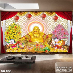 Tranh phào chỉ rèm màn psd Phật Di Lặc tỏa ánh hào quang