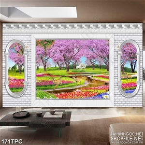 Tranh phào chỉ psd nghệ thuật hươu và ngựa trong rừng hoa tím