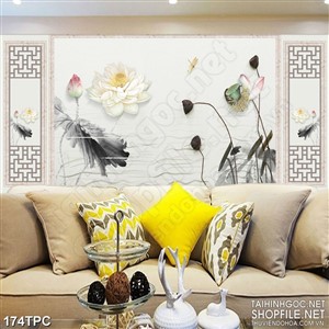 Tranh phào chỉ 5d bông sen trắng trong hồ nước trong xanh