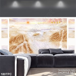 Tranh rèm màn decor trang trí mây trắng bao quanh ngọn núi