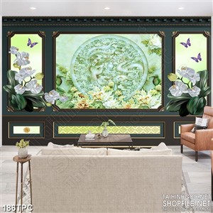 Tranh phào chỉ psd nghệ thuật rồng phượng sum vầy giả ngọc