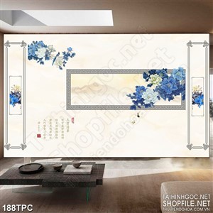 PSD tranh phào chỉ nghệ thuật những bông hoa màu xanh dương