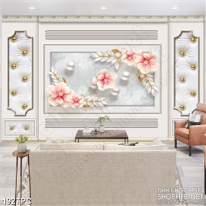 Tranh phào chỉ rèm màn psd những bông hoa màu hồng ngọc trai