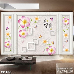 PSD tranh phào chỉ nghệ thuật đàn bướm và bông hoa màu hồng