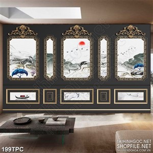 Tranh phào chỉ 5d cây xanh cô đơn trên núi phủ đầy sương mù