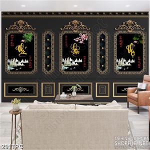 Tranh phào chỉ psd nghệ thuật in chữ phúc lộc thọ đúc vàng