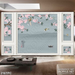 Tranh phào chỉ psd nghệ thuật con đò nhỏ trên sông sương mờ