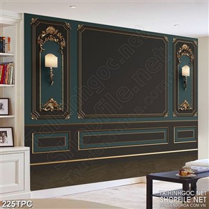 Tranh rèm màn decor trang trí những ô đen trên tường màu xanh