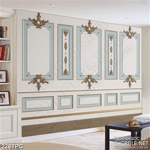 PSD tranh phào chỉ nghệ thuật bức tường trắng và ô vuông xanh