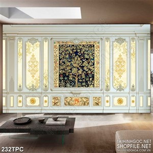 Tranh phào chỉ rèm màn psd cây dáp vàng trên nền tường đen