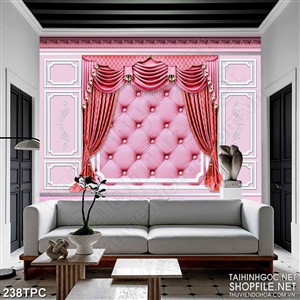 PSD tranh phào chỉ nghệ thuật bức tường hồng và tấm rèm hồng