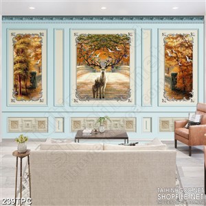 Tranh phào chỉ 5d chú hươu già bên đàn bồ câu tung cánh