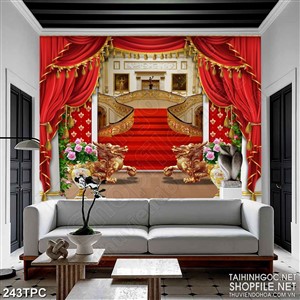 PSD tranh phào chỉ nghệ thuật lối cầu thang đượctrải thảm đỏ