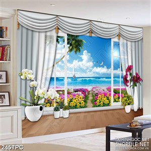 Tranh rèm màn decor trang trí đàn hải âu tung cánh trên biển