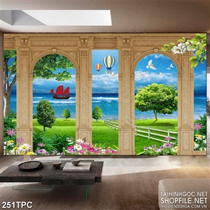 Tranh phào chỉ psd nghệ thuật khinh phí cầu bay trên biển xanh