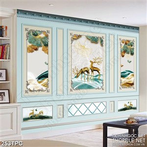 PSD tranh phào chỉ nghệ thuật đôi hươu dáp vàng trên đỉnh núi