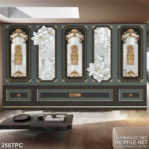 Tranh phào chỉ psd nghệ thuật những bông hoa trắng giả ngọc