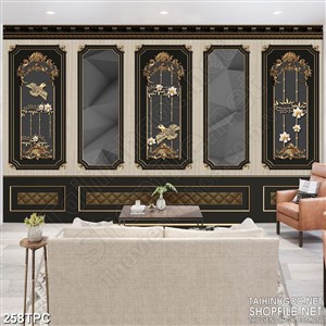 PSD tranh phào chỉ nghệ thuật bức tường khắc chạm chim non