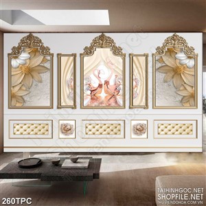 Tranh rèm màn decor trang trí đôi thiên nga thủy tinh trong hồ