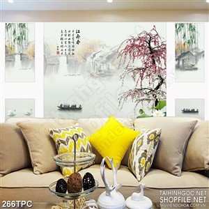 Tranh phào chỉ psd nghệ thuật người lái đò trên hồ sen trắng