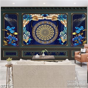 PSD tranh phào chỉ nghệ thuật hoa văn trống đồng và chim công