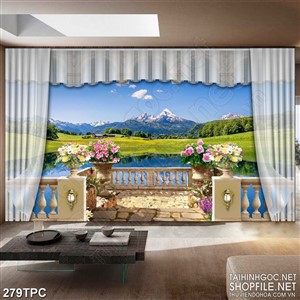 Tranh phào chỉ 5d những chậu hoa trên ban công hướng ra biển