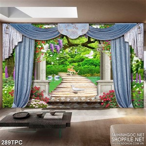 Tranh phào chỉ 5d hai chú hươu và đàn bồ câu trong khu rừng