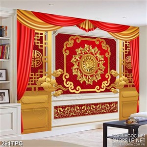 Tranh phào chỉ psd nghệ thuật bức tường đỏ có hoa văn dáp vàng