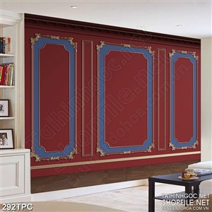 Tranh phào chỉ rèm màn psd ngôi nhà có tường tông màu đỏ đô