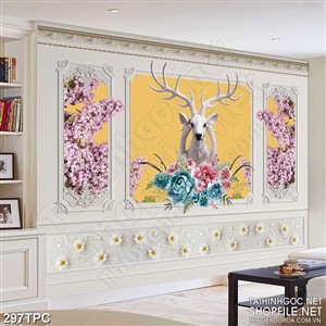 Tranh phào chỉ rèm màn psd cặp sừng dài của chú hươu trắng