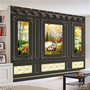 PSD tranh phào chỉ nghệ thuật đôi hươu bên bờ sông hoàng hôn